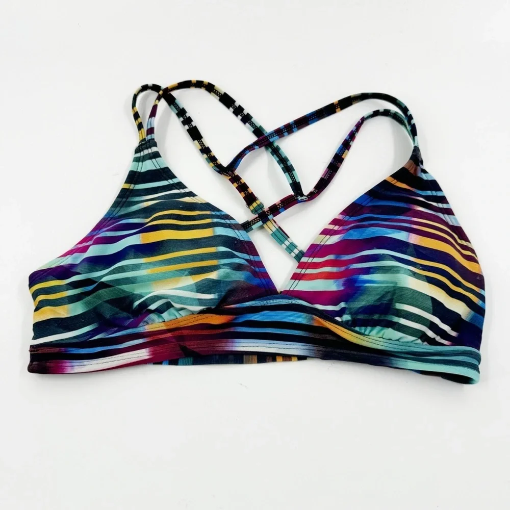 ✅ATHLETA | Swim Bikini Top In Striped Rainbow Laser Beam SIZE X-SMALL MULTICOLOR